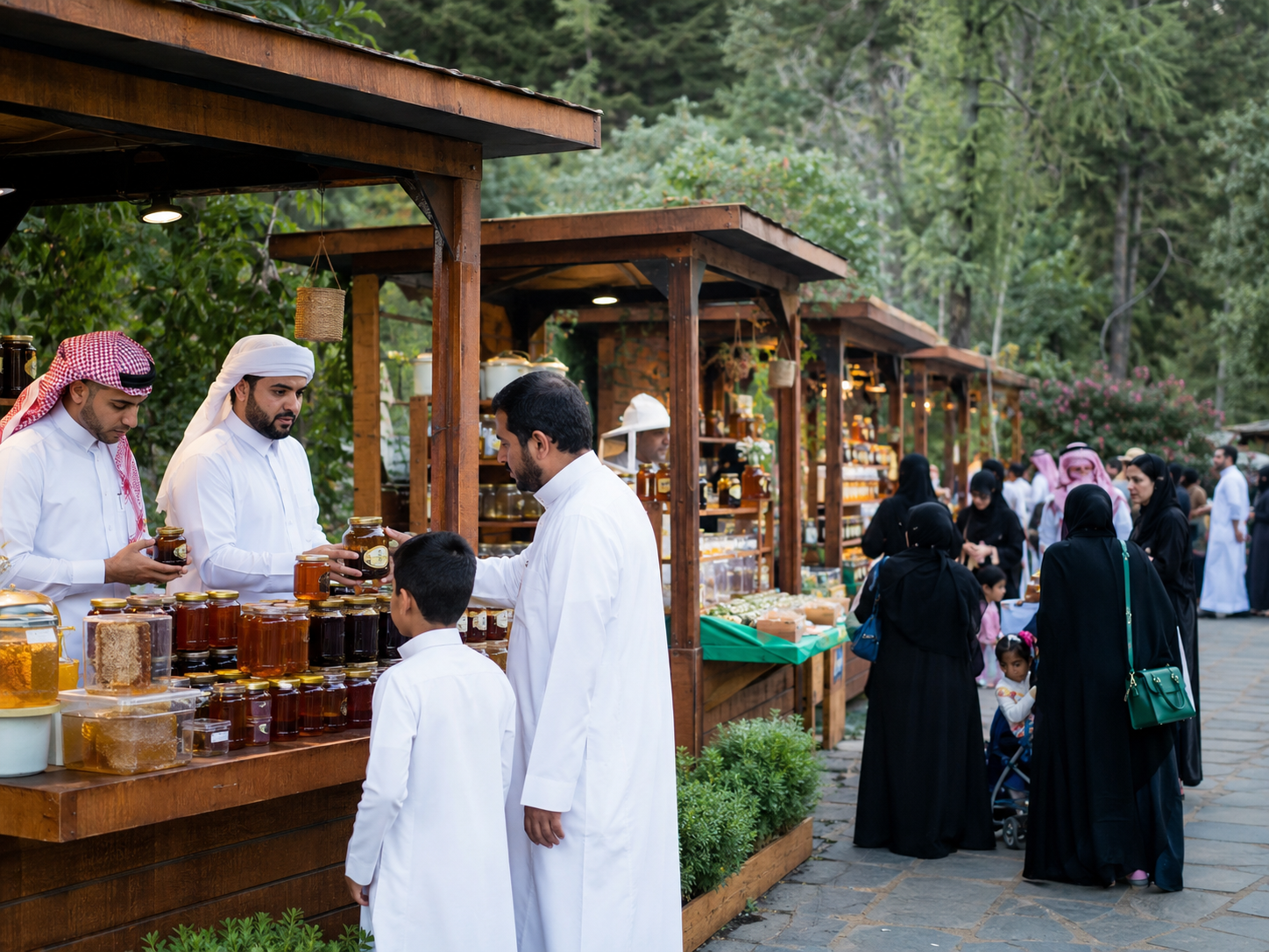 أجنحة عرض العسل في مهرجان العسل الدولي في الباحة